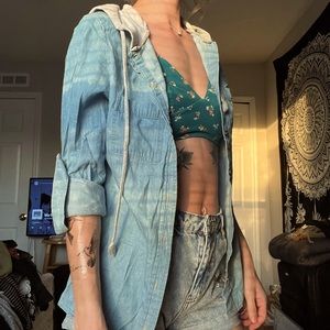 denim light weight hoodie button up